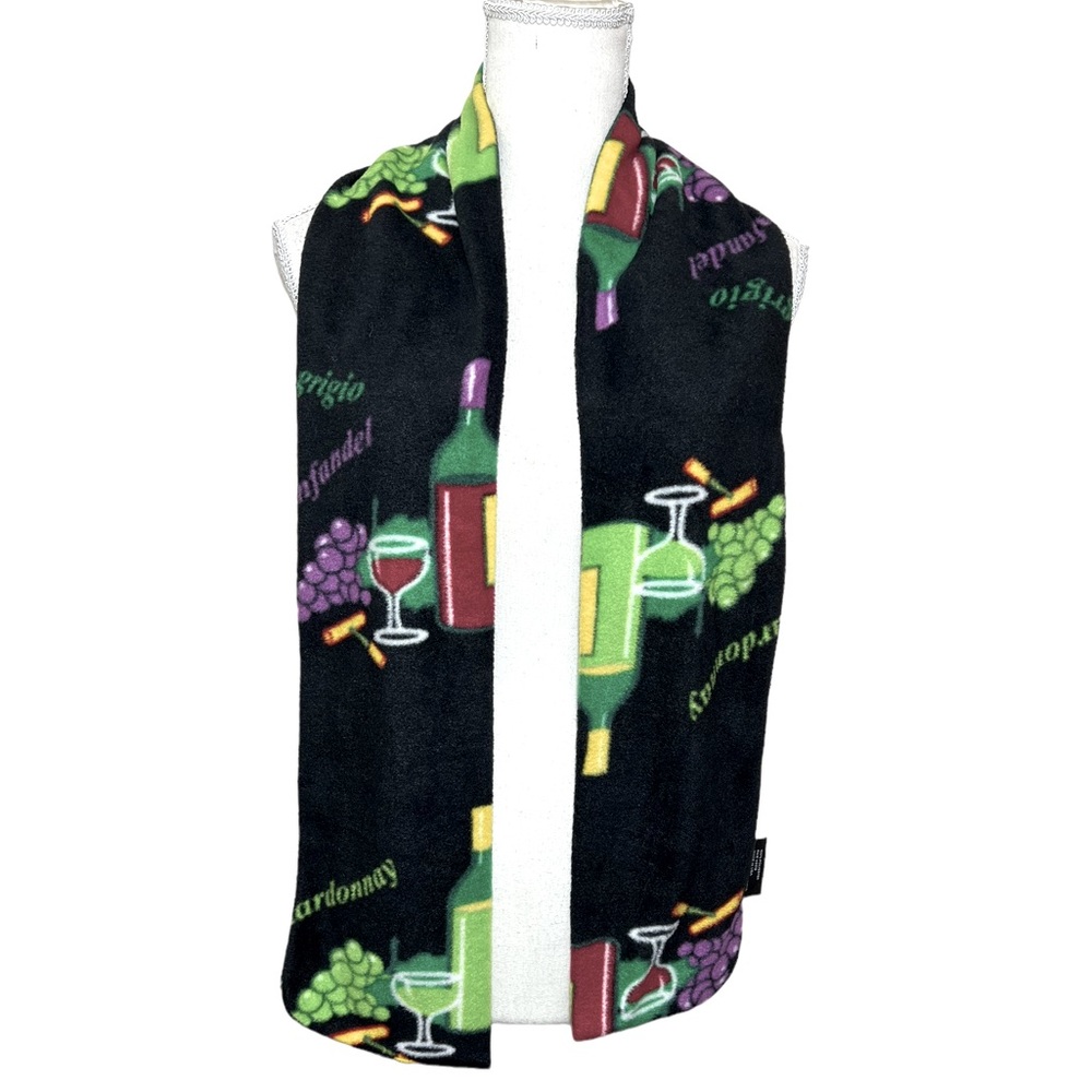 Grandma Pants black green purple wine bottle glass print fleece scarf